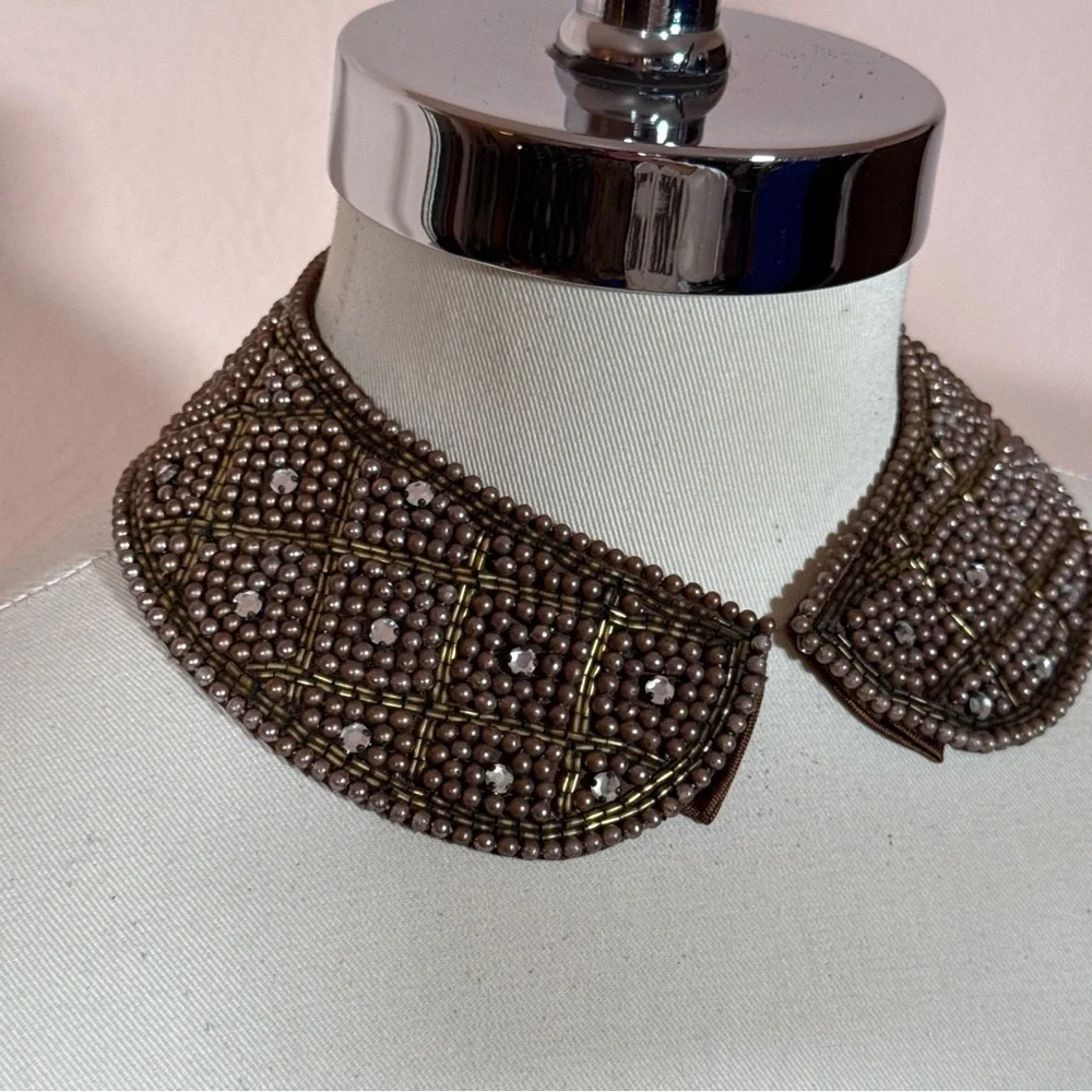 Vintage Antique Deco Retro brown Glass pearl Peter Pan Collar 1940’s 50’s - Picture 4 of 17